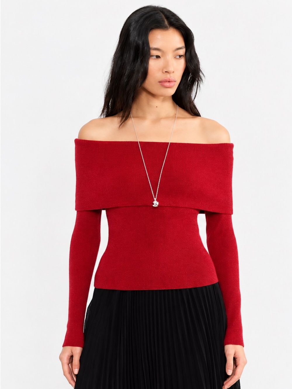 Aritzia Wilfred Nola Red Off Shoulder Sweater M